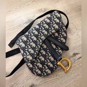 Dior Monogram Canvas Saddle Bag in Navy and Beige